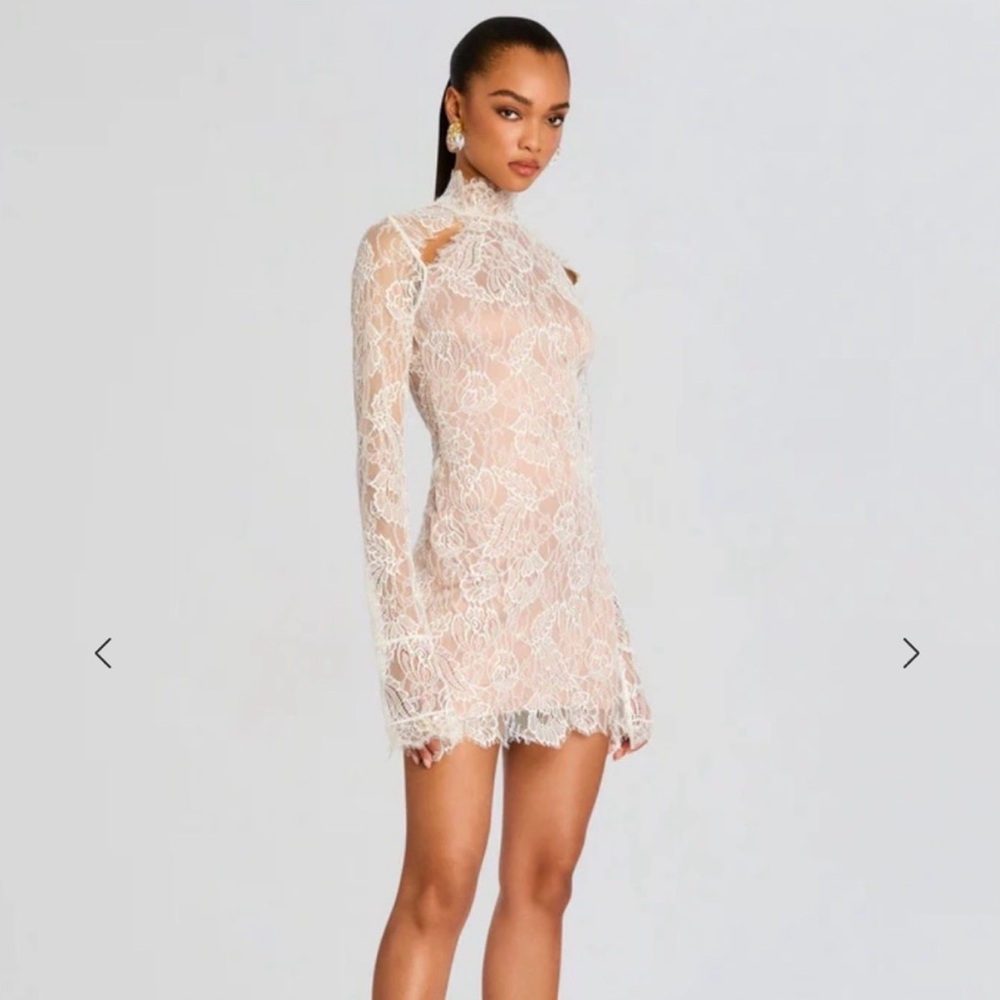Retrofete Gilana White Lace Long Sleeve Dress